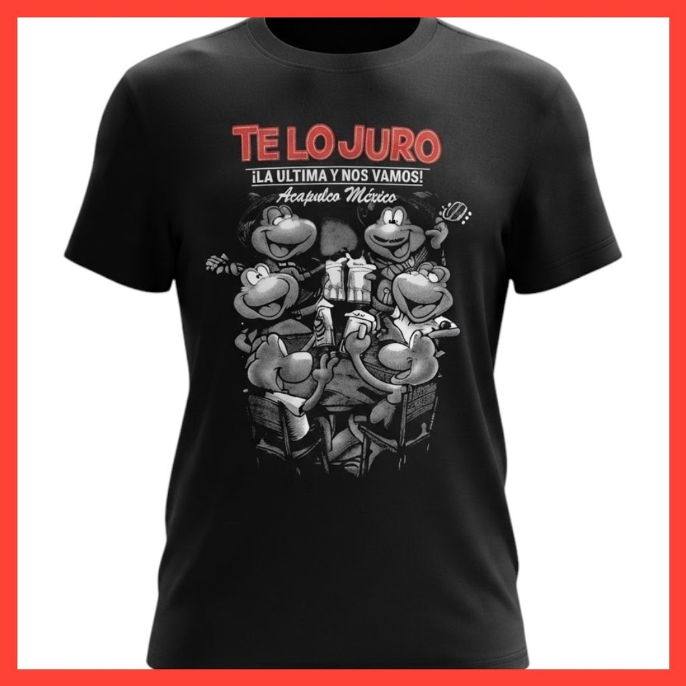 Te Lo Juro Acapulco Mexico Frogs Drinking Graphic T-Shirt Black Mens Size XL